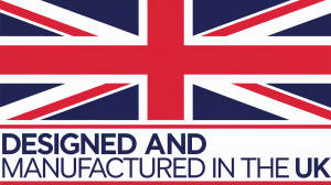 WHEELUV alloy wheel protectors are designed and manufactured in the UK. The image features a stylized Union Jack flag with bold text below that states: "DESIGNED AND MANUFACTURED IN THE UK," highlighting British craftsmanship.